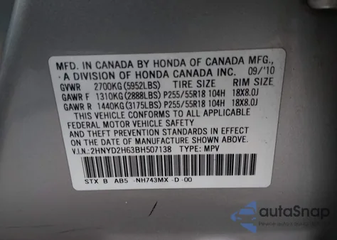 2011 Acura Mdx Technology Package z USA, uszkodzony, nr VIN 2HNYD2H63BH507138